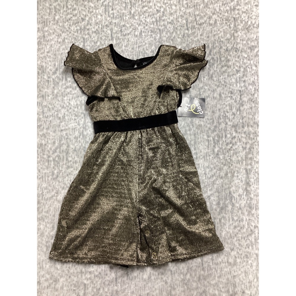 Art Class Metallic Gold Flutter‎ Sleeve Romper Velvet Trim 18M NWT 561972